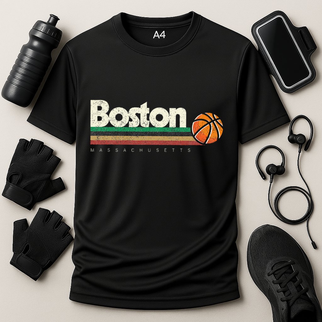 Basketball Boston City Bball Retro Stripes Cooling Performance Crew T-Shirt