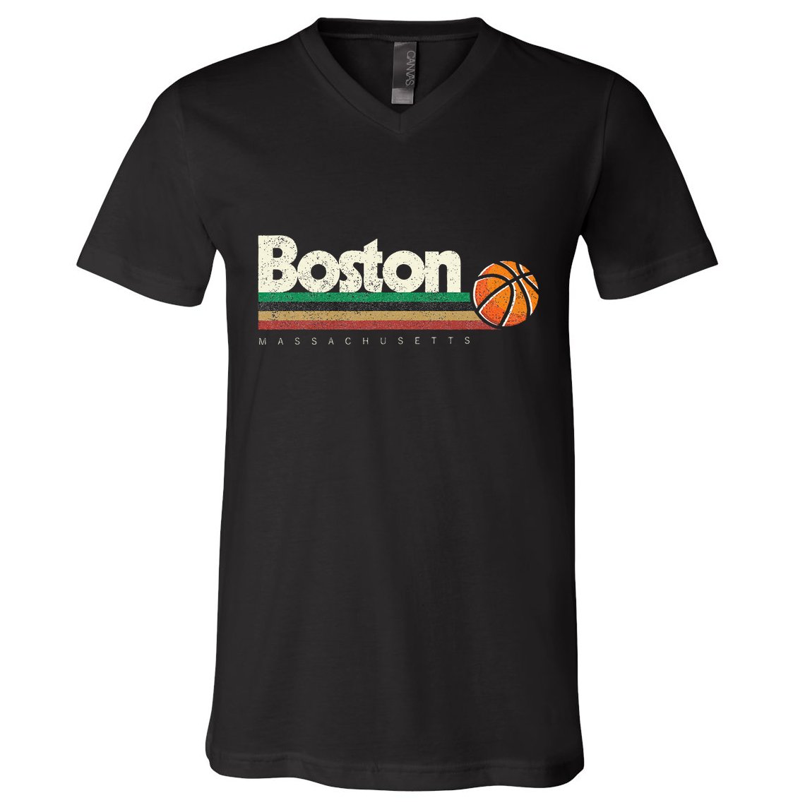 Basketball Boston City Bball Retro Stripes V-Neck T-Shirt