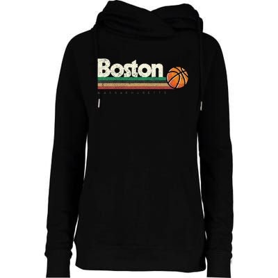 Basketball Boston City Bball Retro Stripes Womens Funnel Neck Pullover Hood