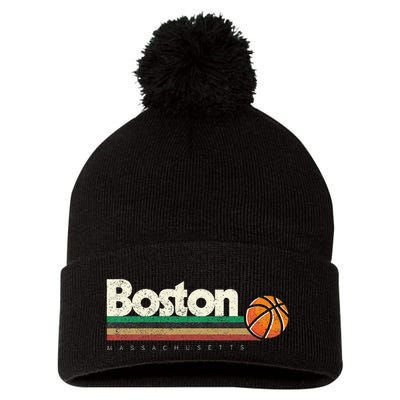 Basketball Boston City Bball Retro Stripes Pom Pom 12in Knit Beanie