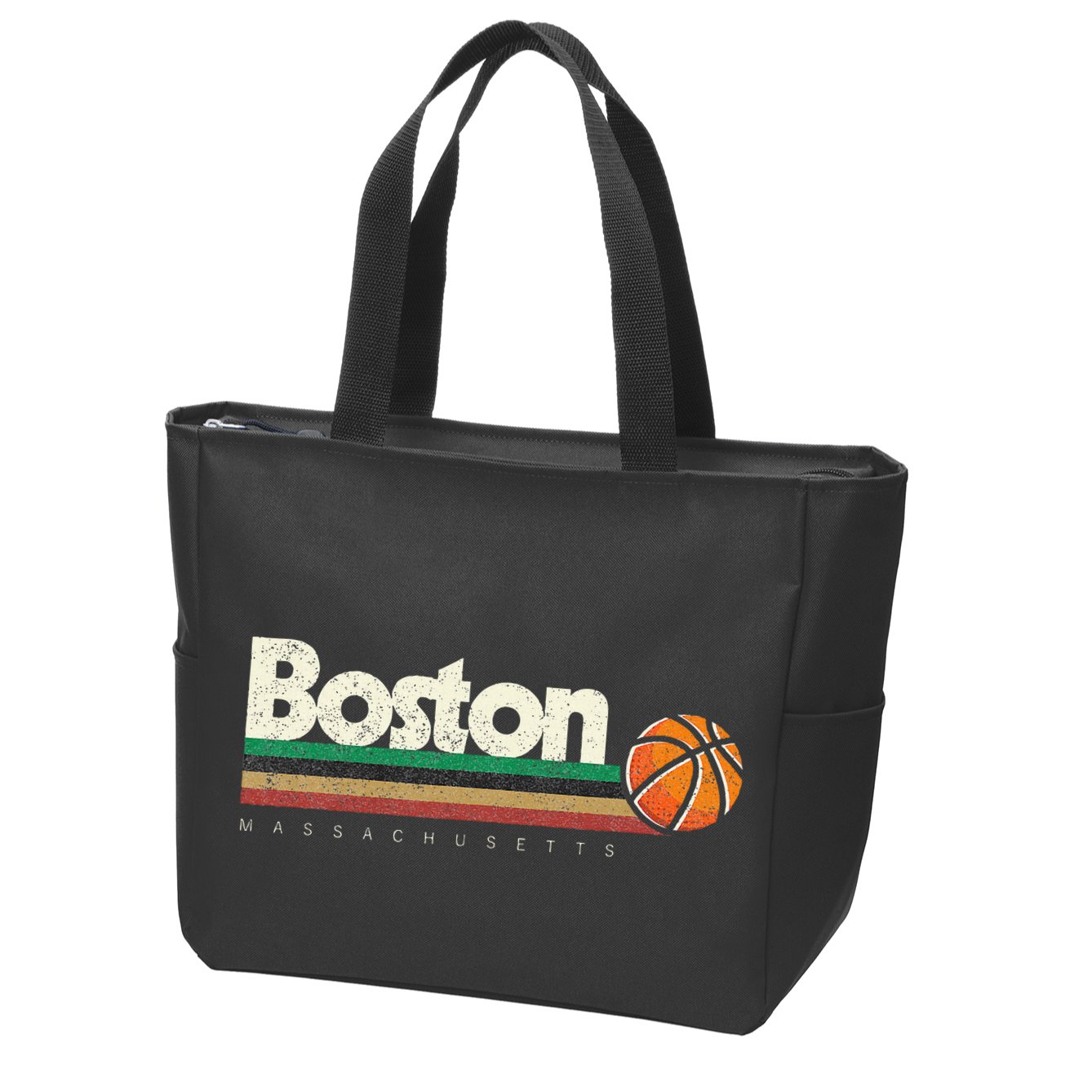 Basketball Boston City Bball Retro Stripes Zip Tote Bag