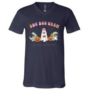 Boo Boo Crew Pediatrics Nurse Dinosaur Halloween Peds Crew V-Neck T-Shirt