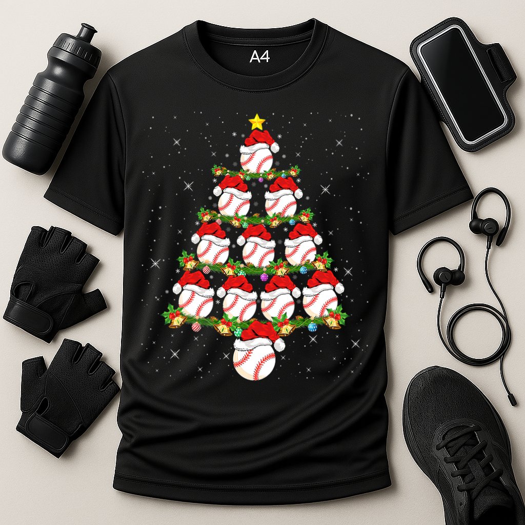 Baseball Ball Christmas Santa Love Lights Xmas Boys Cooling Performance Crew T-Shirt