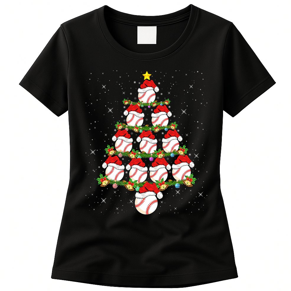 Baseball Ball Christmas Santa Love Lights Xmas Boys Womens T-Shirt
