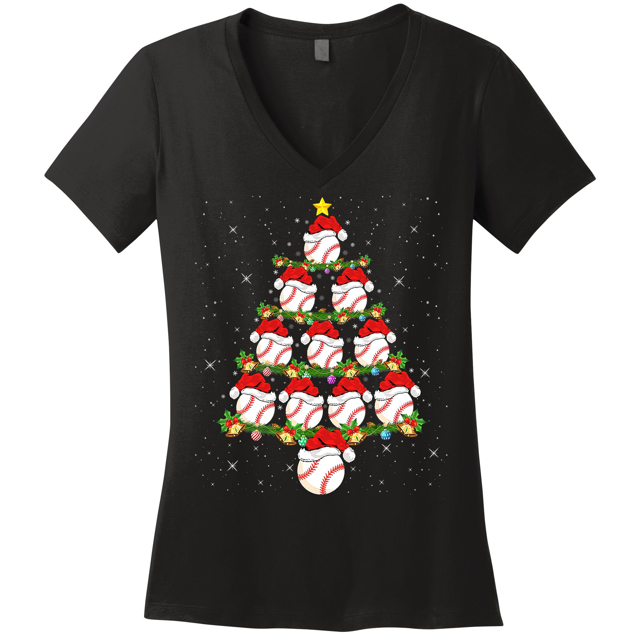 Baseball Ball Christmas Santa Love Lights Xmas Boys Women's V-Neck T-Shirt