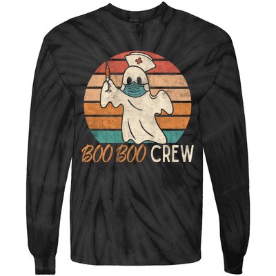 Boo Boo Crew Ghost Nurse Halloween Costume Nurses RN Vintage Tie-Dye Long Sleeve Shirt