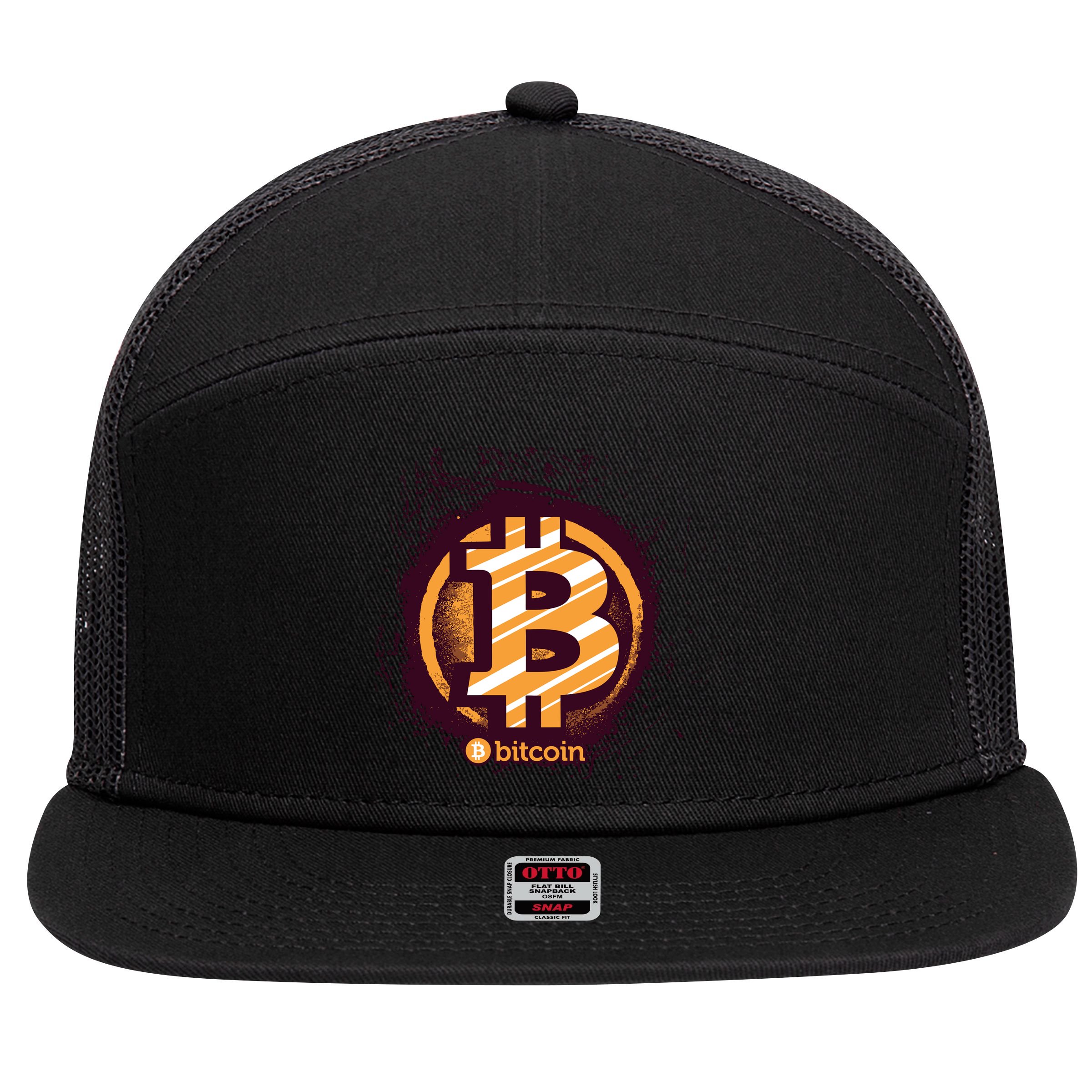 Bitcoin BTC Crypto Cryptocurrency Trader 7 Panel Mesh Trucker Snapback Hat