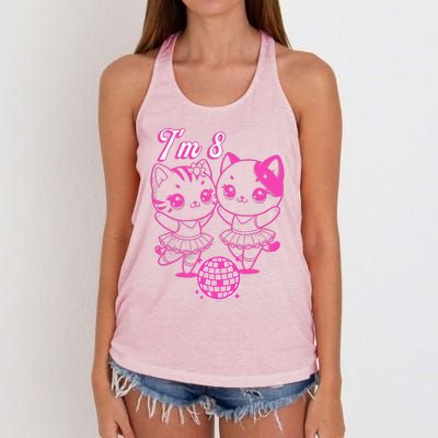 Ballerina Birthday Cat IM 8 Dance Party Women's Knotted Racerback Tank