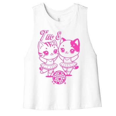 Ballerina Birthday Cat IM 8 Dance Party Women's Racerback Cropped Tank