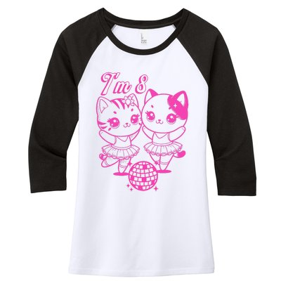 Ballerina Birthday Cat IM 8 Dance Party Women's Tri-Blend 3/4-Sleeve Raglan Shirt