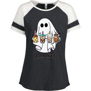 Boorista Boo Coffee Halloween Spooky Ghost Coffee Barista Enza Ladies Jersey Colorblock Tee