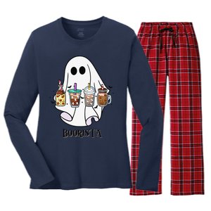 Boorista Boo Coffee Halloween Spooky Ghost Coffee Barista Women's Long Sleeve Flannel Pajama Set 