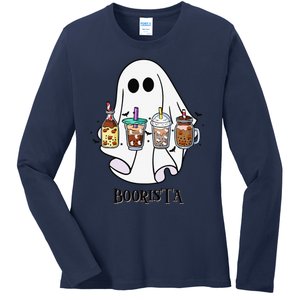 Boorista Boo Coffee Halloween Spooky Ghost Coffee Barista Ladies Long Sleeve Shirt