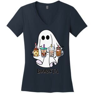 Boorista Boo Coffee Halloween Spooky Ghost Coffee Barista Women's V-Neck T-Shirt