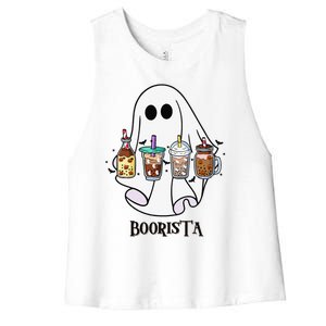 Boorista Boo Coffee Halloween Spooky Ghost Coffee Barista Women's Racerback Cropped Tank