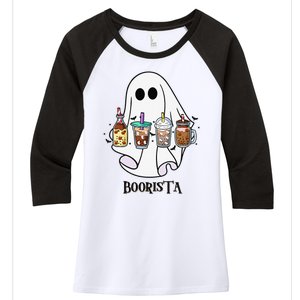 Boorista Boo Coffee Halloween Spooky Ghost Coffee Barista Women's Tri-Blend 3/4-Sleeve Raglan Shirt