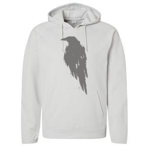 Beautiful Black Crow Raven Bird Watch. Birds Silhouette Performance Fleece Hoodie