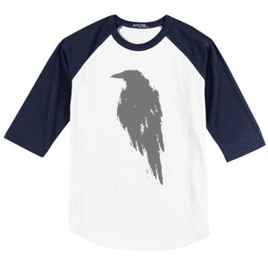 Beautiful Black Crow Raven Bird Watch. Birds Silhouette Baseball Sleeve Shirt