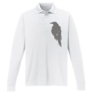 Beautiful Black Crow Raven Bird Watch. Birds Silhouette Performance Long Sleeve Polo