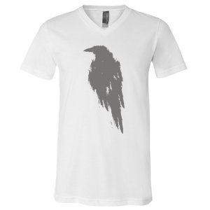 Beautiful Black Crow Raven Bird Watch. Birds Silhouette V-Neck T-Shirt