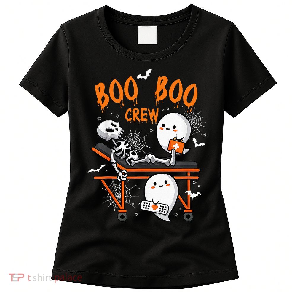 Boo Boo Crew Nurse Ghost Skeleton Funny Halloween Nurse Womens T-Shirt