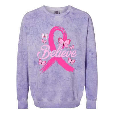 Believe Breast Cancer Awareness Month Breast Cancer Colorblast Crewneck Sweatshirt