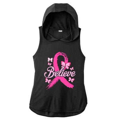 Believe Breast Cancer Awareness Month Breast Cancer Ladies PosiCharge Tri-Blend Wicking Draft Hoodie Tank