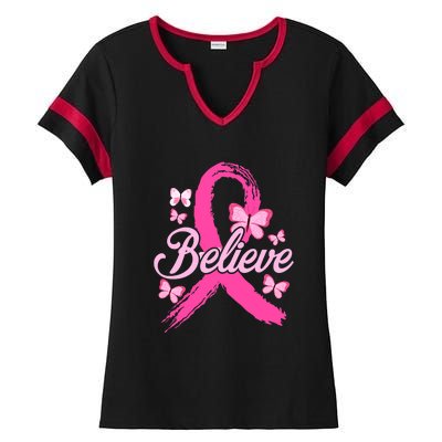 Believe Breast Cancer Awareness Month Breast Cancer Ladies Halftime Notch Neck Tee