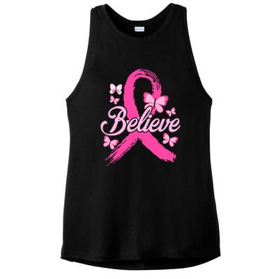 Believe Breast Cancer Awareness Month Breast Cancer Ladies PosiCharge Tri-Blend Wicking Tank