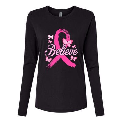 Believe Breast Cancer Awareness Month Breast Cancer Womens Cotton Relaxed Long Sleeve T-Shirt