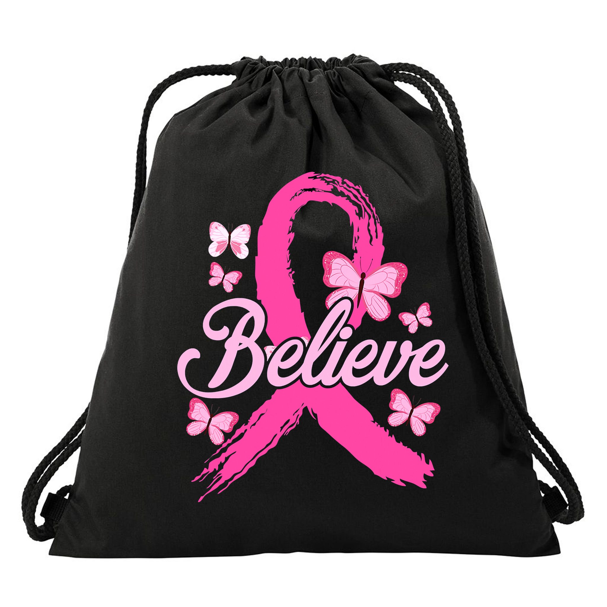 Believe Breast Cancer Awareness Month Breast Cancer Drawstring Bag