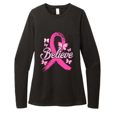 Believe Breast Cancer Awareness Month Breast Cancer Womens CVC Long Sleeve Shirt