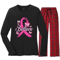 Believe Breast Cancer Awareness Month Breast Cancer Women's Long Sleeve Flannel Pajama Set 