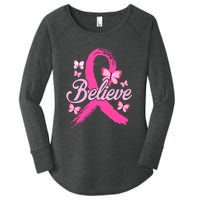 Believe Breast Cancer Awareness Month Breast Cancer Women's Perfect Tri Tunic Long Sleeve Shirt