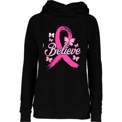 Believe Breast Cancer Awareness Month Breast Cancer Womens Funnel Neck Pullover Hood