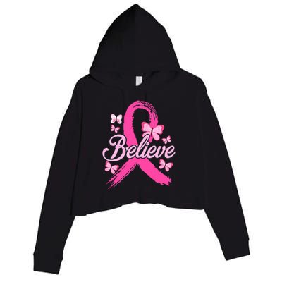 Believe Breast Cancer Awareness Month Breast Cancer Crop Fleece Hoodie