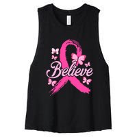 Believe Breast Cancer Awareness Month Breast Cancer Women's Racerback Cropped Tank