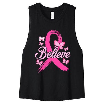 Believe Breast Cancer Awareness Month Breast Cancer Women's Racerback Cropped Tank