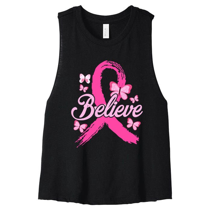 Believe Breast Cancer Awareness Month Breast Cancer Women's Racerback Cropped Tank