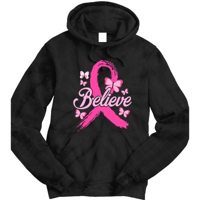 Believe Breast Cancer Awareness Month Breast Cancer Tie Dye Hoodie