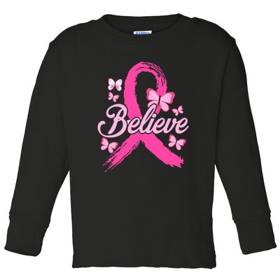 Believe Breast Cancer Awareness Month Breast Cancer Toddler Long Sleeve Shirt