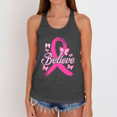 Believe Breast Cancer Awareness Month Breast Cancer Women's Knotted Racerback Tank