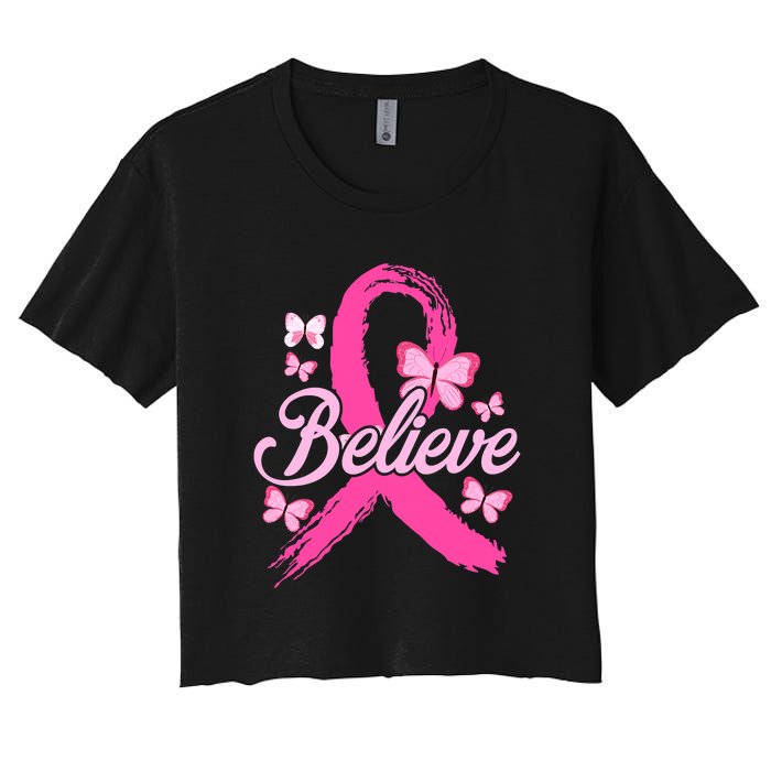 Believe Breast Cancer Awareness Month Breast Cancer Women's Crop Top Tee