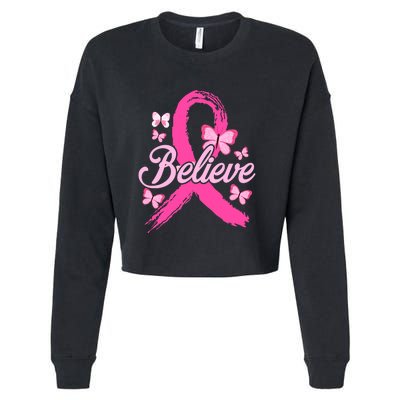 Believe Breast Cancer Awareness Month Breast Cancer Cropped Pullover Crew