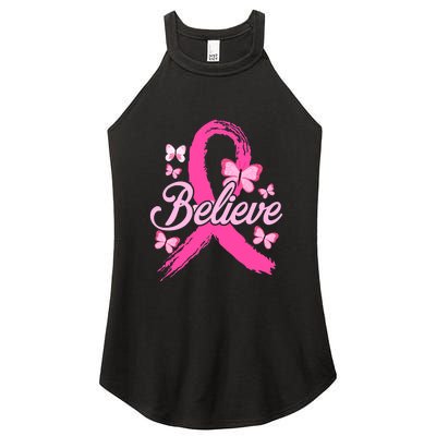 Believe Breast Cancer Awareness Month Breast Cancer Women's Perfect Tri Rocker Tank