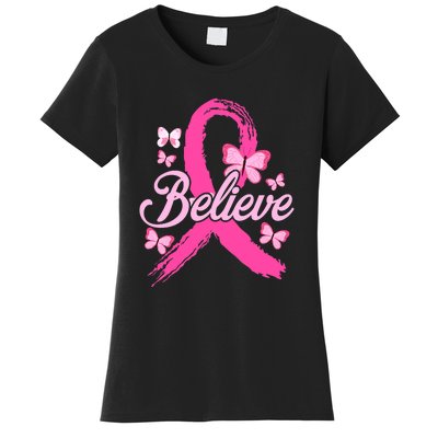 Believe Breast Cancer Awareness Month Breast Cancer Women's T-Shirt