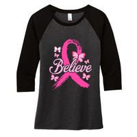 Believe Breast Cancer Awareness Month Breast Cancer Women's Tri-Blend 3/4-Sleeve Raglan Shirt