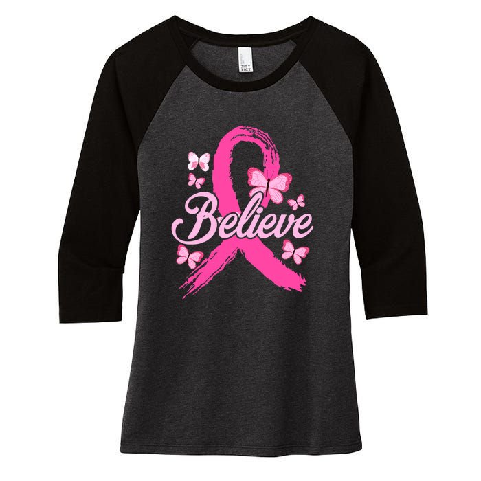 Believe Breast Cancer Awareness Month Breast Cancer Women's Tri-Blend 3/4-Sleeve Raglan Shirt