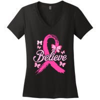 Believe Breast Cancer Awareness Month Breast Cancer Women's V-Neck T-Shirt