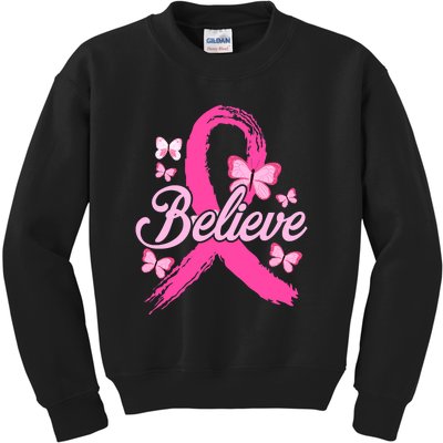 Believe Breast Cancer Awareness Month Breast Cancer Kids Sweatshirt